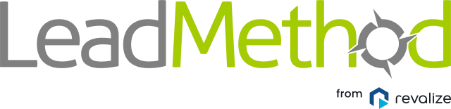 LeadMethod logo in gray and green text, with a compass design in the letter o, and from Revalize with the Revalize logo in the bottom right corner.