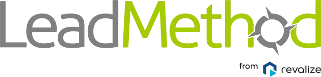 LeadMethod logo in gray and green text, with a compass design in the letter o, and from Revalize with the Revalize logo in the bottom right corner.
